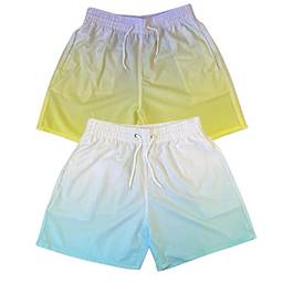 Kit 2 Shorts Degrade Moda Praia Tactel Com Elastano Masculino (M, Short Degrade Amarelo e Azul)