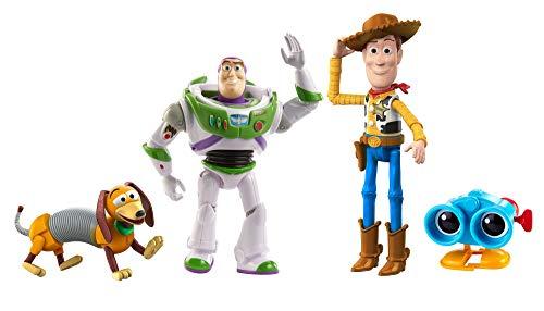 Toy Story Baú de Brinquedos do Andy, Conjunto de 4 Figuras de Ação Woody, Binóculos Lenny, Cachorro Slinky e Buzz Lightyear, Mattel