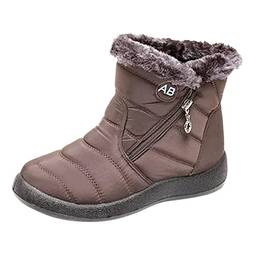 Hyranect Botas Femininas De Neve Inverno Impermeável, botas femininas grossas e quentes, pelúcia quente e calçados casuais sapatos impermeáveis ??ultraleves (Marrom, 37)