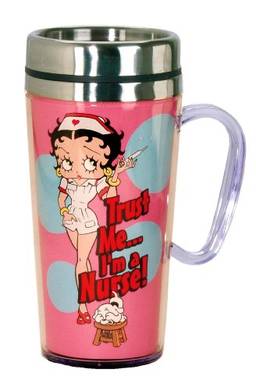 Spoontiques - Caneca de viagem isolada - Copo de café de enfermeira Betty Boop - Presente para amantes de café - Caneca de café divertida - 425 g - Rosa
