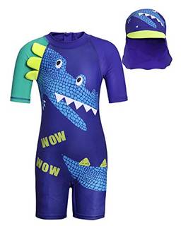 Cotrio Roupa de banho para meninos uma pedaço traje de banho Dinosaur Cartoon terno de surf roupa de banho roupa de praia 10T/6-7 anos azul