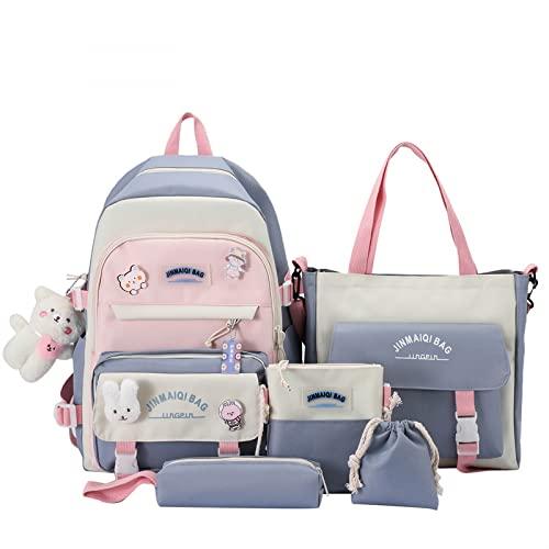 NUTOT kit mochila feminina, mochila para notebook feminina,bolsa de ombro feminina,estojo escolar box,bolsa transversal,conjunto de cinco peças (azul)