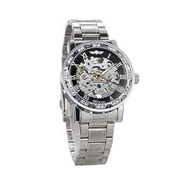 Strachey VENCEDOR Homens Automático Relógio de Moda Diamante de Exibição Luminosa Mãos Engrenagem Movimento Retro Esqueleto Mecânico Relógios de Luxo Ocasional de Negócios relógio de Pulso