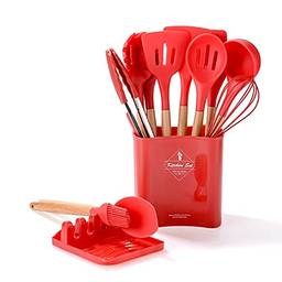 Kit Utensílios de Silicone para Cozinha 13 peças - Vermelho - kit utensílios de cozinha, kit cozinha, conjunto de panelas…