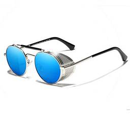 Óculos de Sol Masculino Redondo Steampunk Kingseven Proteção Polarizados UV400 Anti-Reflexo N7550 (C3)