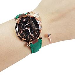Queenser Relógio feminino moda mão luminosa com movimento de engrenagem retro relógio de pulso de quartzo
