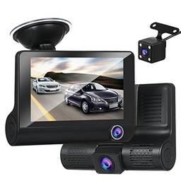 Câmera De Painel,Sailsbury 1080P Full Dash Cam com tela IPS de 4 polegadas Câmera de painelal e traseira dupla Gravador de condução Visão de grande angular Sensor Loop Gravação Detecção de movimento d