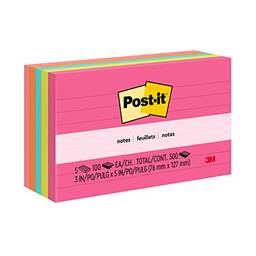 Post-it Observações, 7,6 cm x 12,7 cm, 5 blocos, notas adesivas favoritas número 1 dos EUA, coleção Cape Town, cores brilhantes (magenta, rosa, azul, verde), remoção limpa, reciclável (635-5AN)