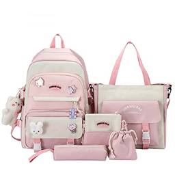NUTOT kit mochila feminina, mochila para notebook feminina,bolsa de ombro feminina,estojo escolar box,bolsa transversal,conjunto de cinco peças (rosa)