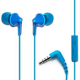 Panasonic ErgoFit Fones de ouvido com fio, fones de ouvido intra-auriculares com microfone e controle de chamadas, fones de ouvido ergonômicos com ajuste personalizado (S/M/L), conector de 3,5 mm para telefones e laptops - RP-TCM125-A (azul)