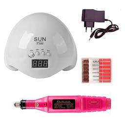 Kit Cabine Sun 5 48w Bivolt Uv/led Sensor Timer + Lixadeira Caneta Lixa Motor