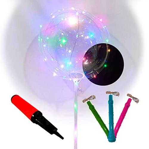 Balão De Led Transparente C/Vareta Kit 6 Un + Bomba De Ar