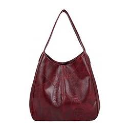 Bolsa de ombro bolsa feminina de couro macio bolsa de grande capacidade cor sólida bolsa simples (Vermelho escuro)