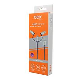 OEX Cabo USB Trio 3 em 1 - Micro USB, Type C e Lightning, CE301