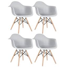 Kit - 4 x cadeiras Charles Eames Eiffel Daw com braços - Base de madeira clara - Cinza claro