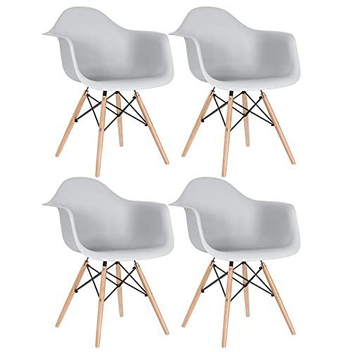 Kit - 4 x cadeiras Charles Eames Eiffel Daw com braços - Base de madeira clara - Cinza claro