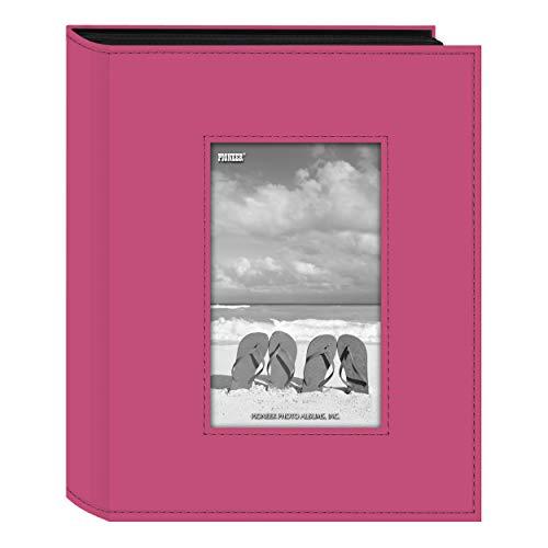 Álbum de fotos Pioneer FRM-246CPK com moldura de couro sintético costurada, rosa brilhante