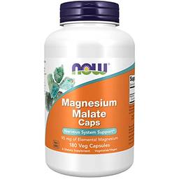 NOW Foods - Suporte ao sistema nervoso de tampas de malato de magnésio 95 mg - 180 cápsulas vegetais