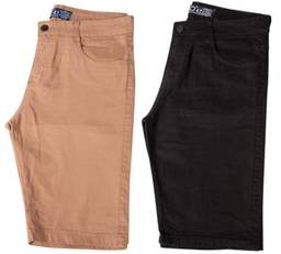 Kit c/ 2 Bermudas Masculinas Jeans e Sarja Coloridas com Lycra - Bege - 40