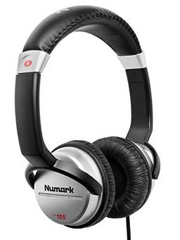 Fone de ouvido Profissional Numark para DJ HF125 com 7 posições ajustáveis e cabo com 1,8 m de extensão, preta com detalhes na cor prata, Compacto