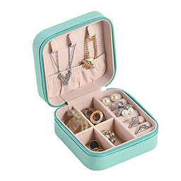 Romacci Organizador de armazenamento de caixa de joias pequeno portátil de couro estojo de camada única para anéis e brincos colares meninas mulheres