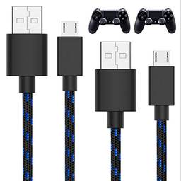 TalkWorks Charger Cable for PS4 Controller 10 ft (2-Pack) - Long Heavy Duty Braided Micro USB Cord Charging Compatible with Sony PlayStation 4 - Black