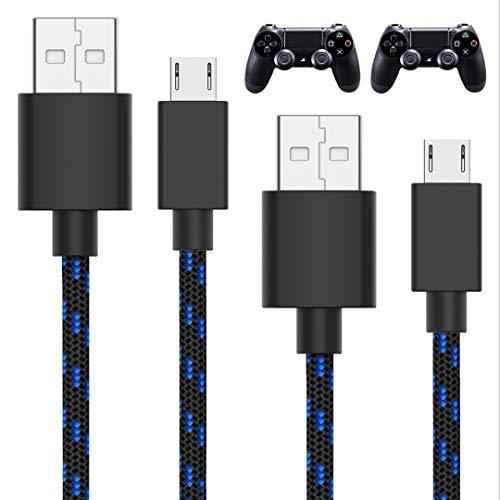 TalkWorks Charger Cable for PS4 Controller 10 ft (2-Pack) - Long Heavy Duty Braided Micro USB Cord Charging Compatible with Sony PlayStation 4 - Black
