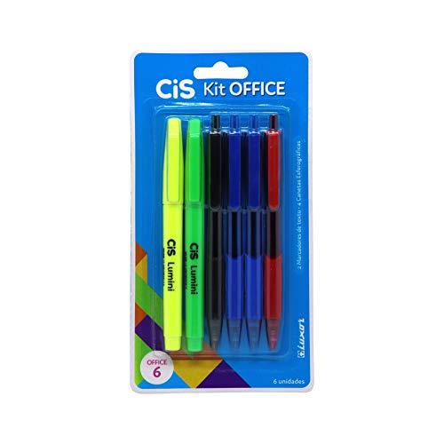 Kit Office 6 CIS com 6 itens (2 marcadores de texto + 4 canetas), Multicor