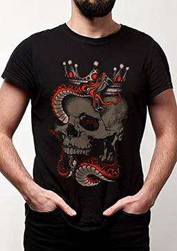 Camiseta Caveira Rei serpente - coroa moto motociclista rock