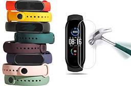 Pulseiras de relógio TwiHill para Mi Band 6 e 5, pulseira de silicone de estilo clássico Correia de relógio para Xiaomi Smart Band 6 e 5, Kit com 8 unidades + 1 Películas Nano Bordas Pretas [TwiHill]