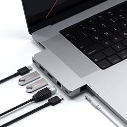 Satechi Mini adaptador tipo C Pro Hub – USB4, dados USB-A 3.0, Gigabit Ethernet, dados USB-C e entrada de áudio – Compatível com MacBook Pro M1 Pro e M1 Max, 2020 MacBook Air/Pro M1 (Prata)