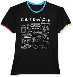 Camiseta Friends Ícones, Piticas, Adulto Unissex E Feminino, Preto, XP