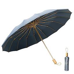 Guarda-chuva compacto de sol/chuva, proteção UV 50+ 16 costelas de fibra de vidro guarda-chuva dobrável super à prova de vento, guarda-chuva de viagem de golfe uv bloqueador do sol(Azul ardósia)