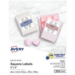 Avery Etiquetas quadradas para impressoras a laser e jato de tinta, Sure Feed, 5 x 5 cm, 300 etiquetas brancas (22806)