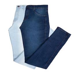 Kit 2 Calças Jeans Skinny Slim Masculina Plus Size (54, Escura/Claro)
