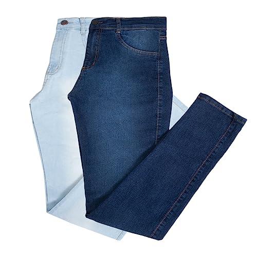 Kit 2 Calças Jeans Skinny Slim Masculina Plus Size (52, Escura/Claro)