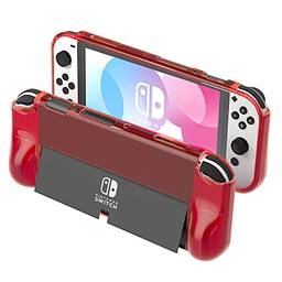 TALK WORKS Nintendo Switch OLED Case - Protective Fit Durable TPU Case Designed for Nintendo Switch OLED - Non-Slip Secure Holding Grips, Easy Opening for Kickstand - For Comfortable Gaming - Red