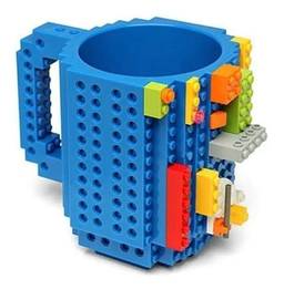 Canecas Bloquinhos Azul Com Encaixe Lego + Peças Para Montar