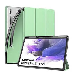 Capa para tablet Samsung Galaxy Tab S7 FE de 12.4” polegadas (SM-T730/T736B) 2021 WB - Auto hibernação, suporte para leitura, compartimento para S-Pen. (Verde)