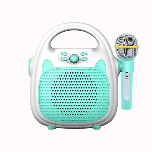 KKcare Máquina de karaokê recarregável alto-falante de karaokê portátil com microfone BT/cartão de memória/luzes de conectividade USB para meninos meninas