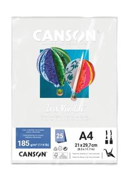 CANSON Iris Vivaldi, Papel Colorido A4 em Pacote de 25 Folhas Soltas, Gramatura 185 g/m², Cor Branco (01)