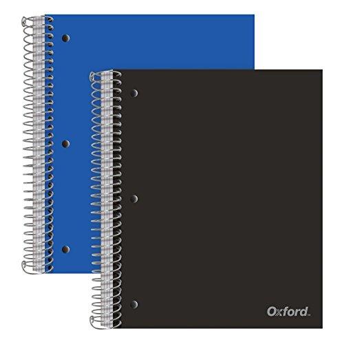 Oxford Cadernos espirais, 5 assuntos, pauta universitária, capa de plástico durável, 200 folhas, 5 bolsos divisores, 2 por pacote (10388)