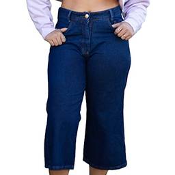 Calça Jeans Feminina Pantacourt Cintura Alta (44, Azul Escuro)