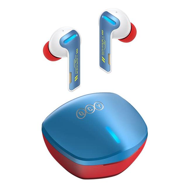 QCY G1 Fone de Ouvido Gamer, Bluetooth 5.2 Earbuds com Microfone, 45ms de Baixa Latência Fone de Ouvido Sem Fio (Blue and Red)