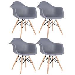 Kit - 4 x cadeiras Charles Eames Eiffel Daw com braços - Base de madeira clara - Cinza escuro