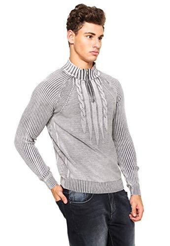 Blusa tricô meio ziper estonada 100% Algodão 7113 COR:Cinza;Tamanho:GG;Gênero:Masculino