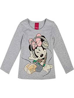 Disney, Confort Minnie Mouse, Blusa Manga Longa, Meninas, Cinza/Amarelo, 2
