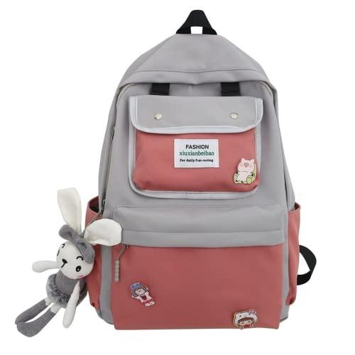 Mochila escolar casual mochila escolar para meninos e meninas mochila de nylon bolsa escolar bolsa de livro bolsa para laptop, rosa, With pendant