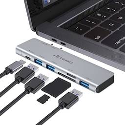 Hub USB C para MacBook, adaptador 6 em 1 USB-C com 3 portas USB 3.0, leitor de cartão USB C para SD / TF e porta Thunderbolt 3 PD de entrega de energia de 100 W