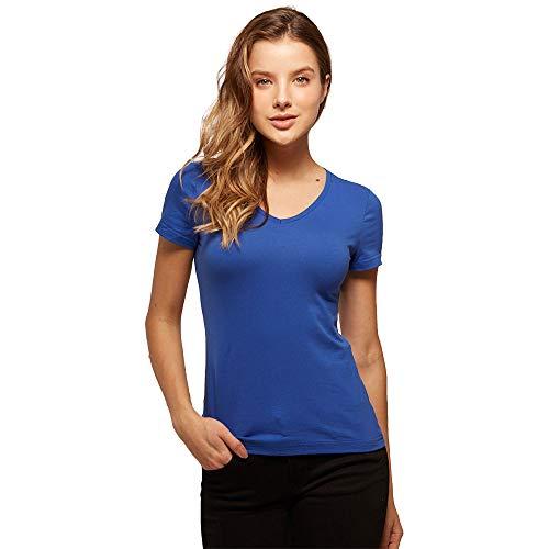 Camiseta Básica Babylook Gola V, basicamente., GG, Azul, Feminino